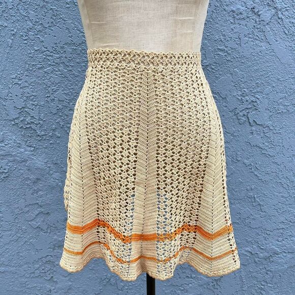 Vintage Other - Vintage Crochet Apron in Beige and Orange Knit cottagecore